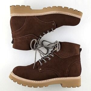 Propet Women's Dakota Chocolate Brown Suede Lace Up Ankle Boots Lug Soles 9M